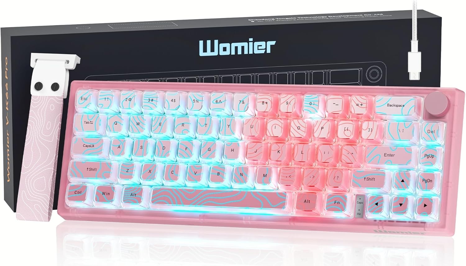 TECLADO MECÁNICO WOMIER VK66 PRO 60% ROSA CON SWITCHES LINEALES POM - 1