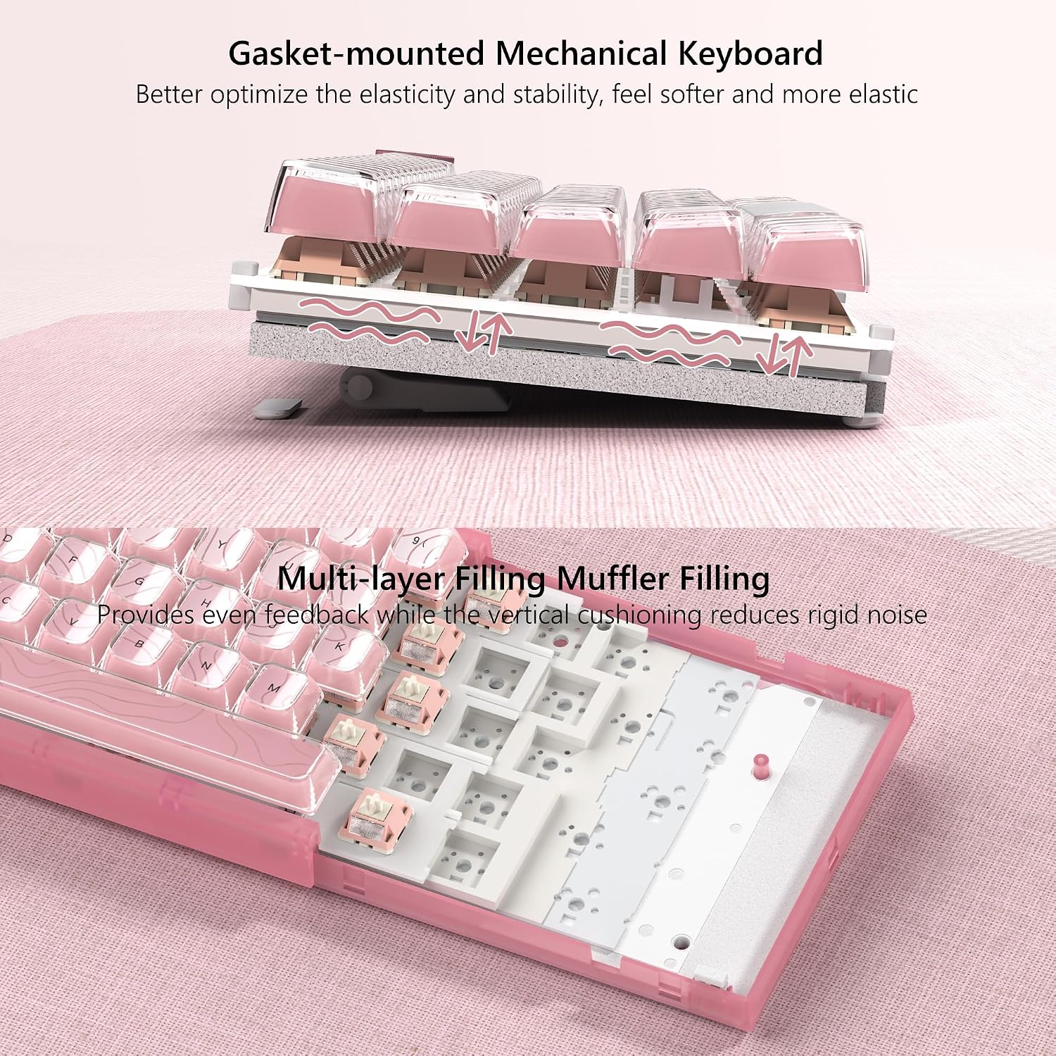 TECLADO MECÁNICO WOMIER VK66 PRO 60% ROSA CON SWITCHES LINEALES POM - 4