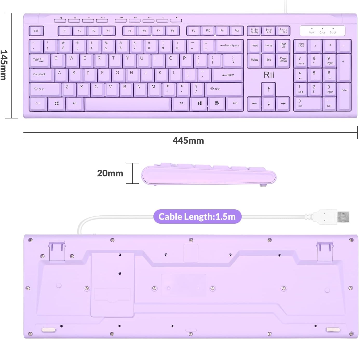 TECLADO USB COMPACTO RII RK907 ULTRA-SLIM PARA MAC Y PC MORADO - 4