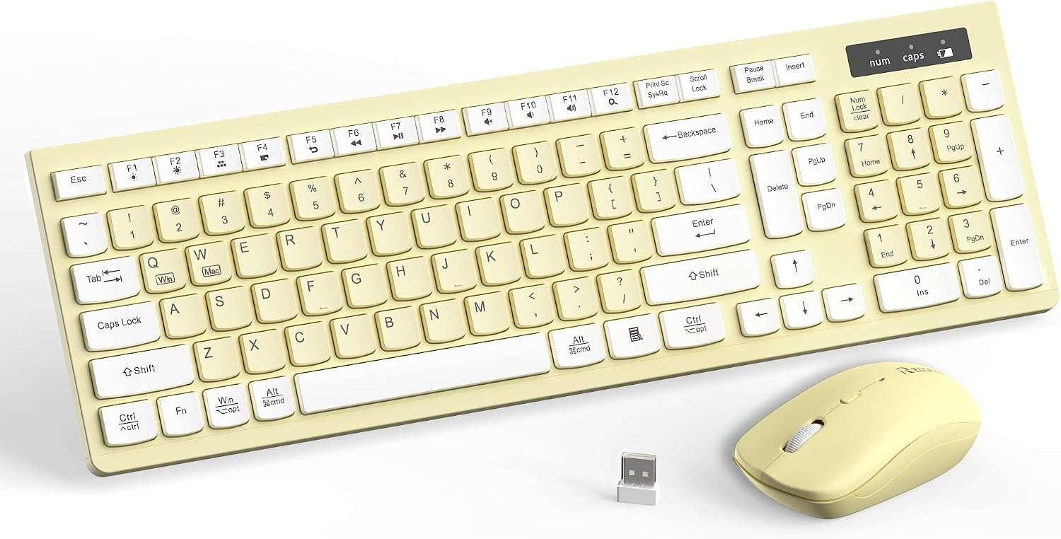 KIT INALÁMBRICO DE TECLADO Y MOUSE RECCAZR MODELO UL0EM50003 AMARILLO - 1