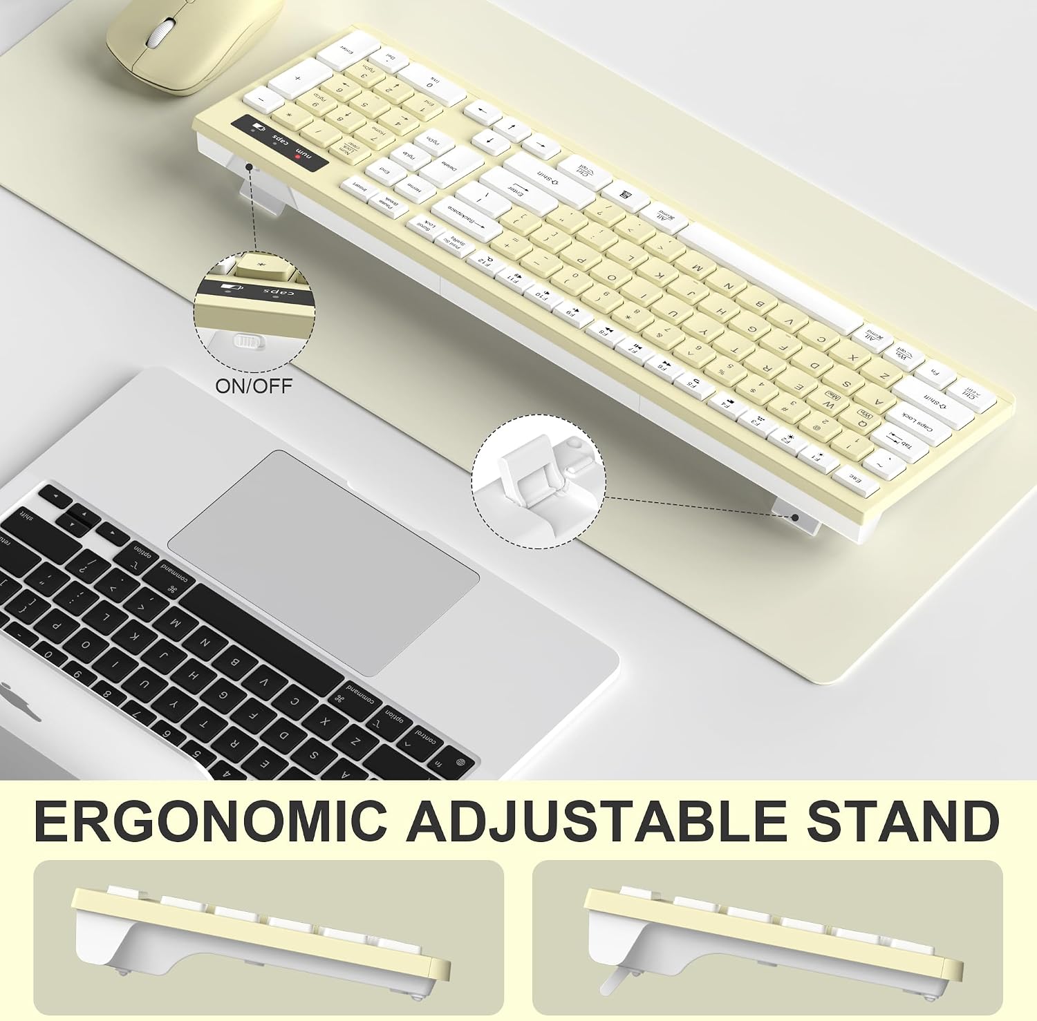 KIT INALÁMBRICO DE TECLADO Y MOUSE RECCAZR MODELO UL0EM50003 AMARILLO - 4