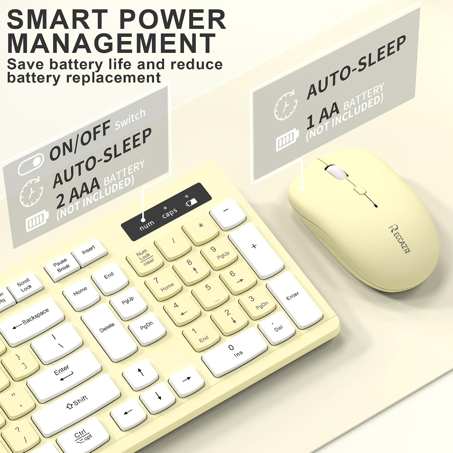 KIT INALÁMBRICO DE TECLADO Y MOUSE RECCAZR MODELO UL0EM50003 AMARILLO - 5