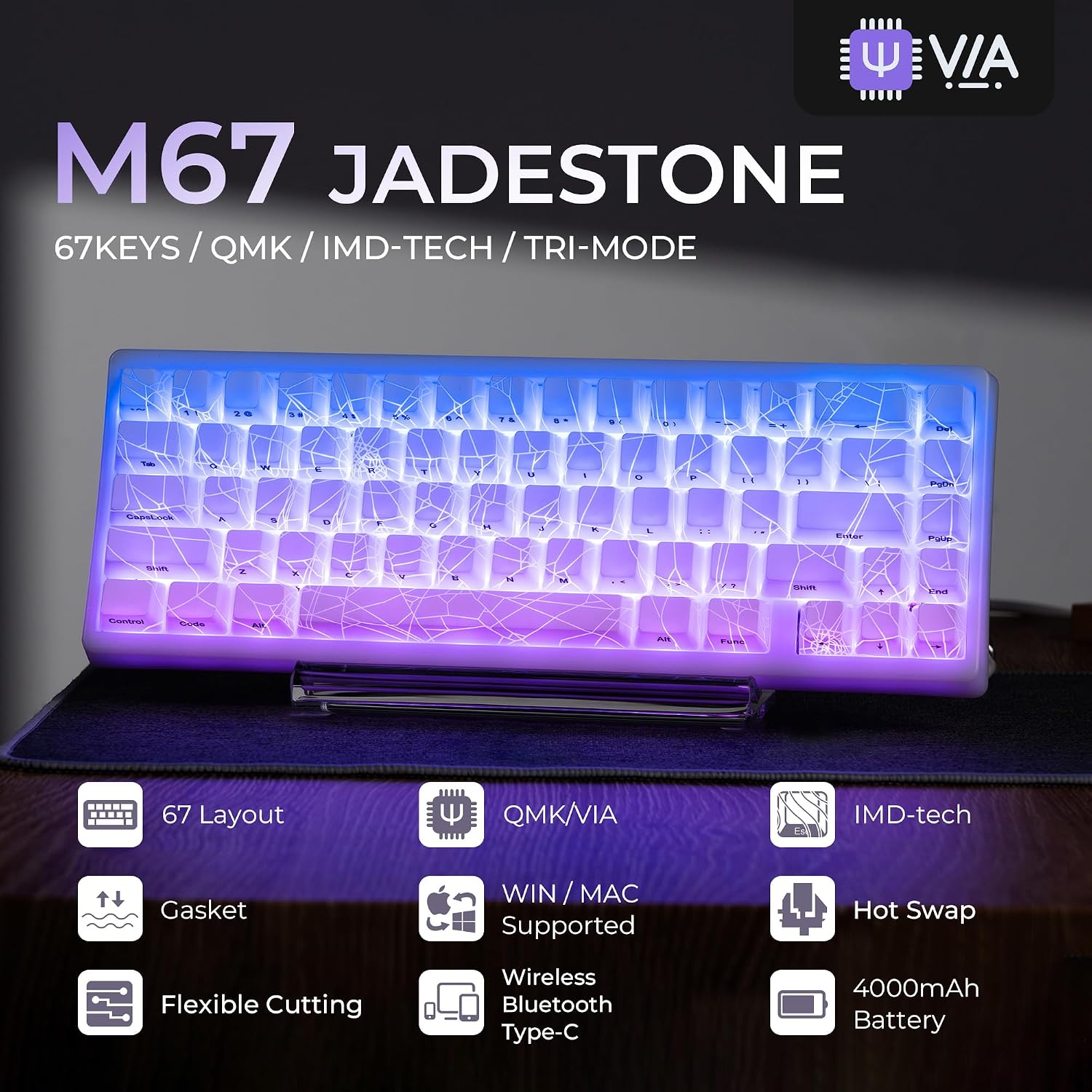 TECLADO MECÁNICO INALÁMBRICO HITIME M67 BLANCO 60% QMK/VIA RGB - 2