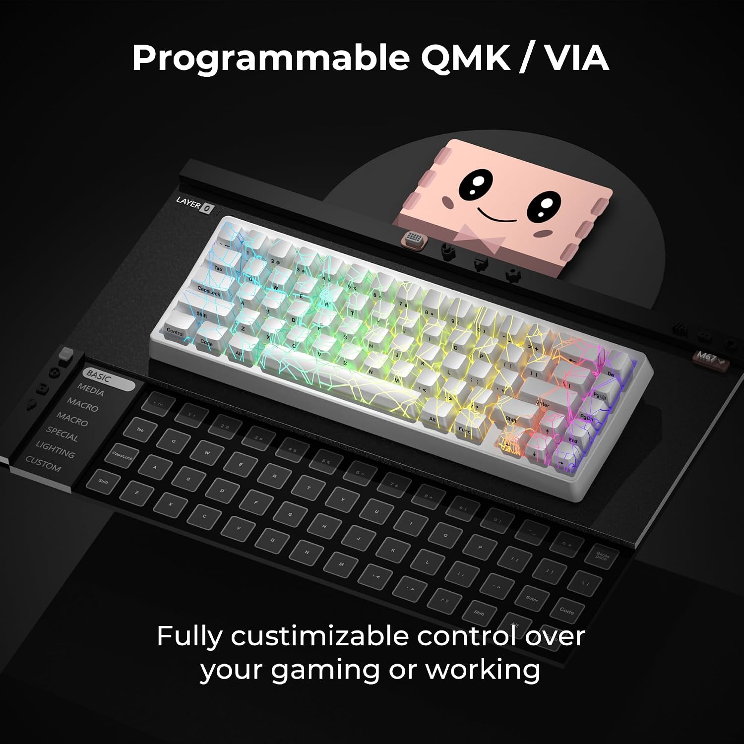 TECLADO MECÁNICO INALÁMBRICO HITIME M67 BLANCO 60% QMK/VIA RGB - 4