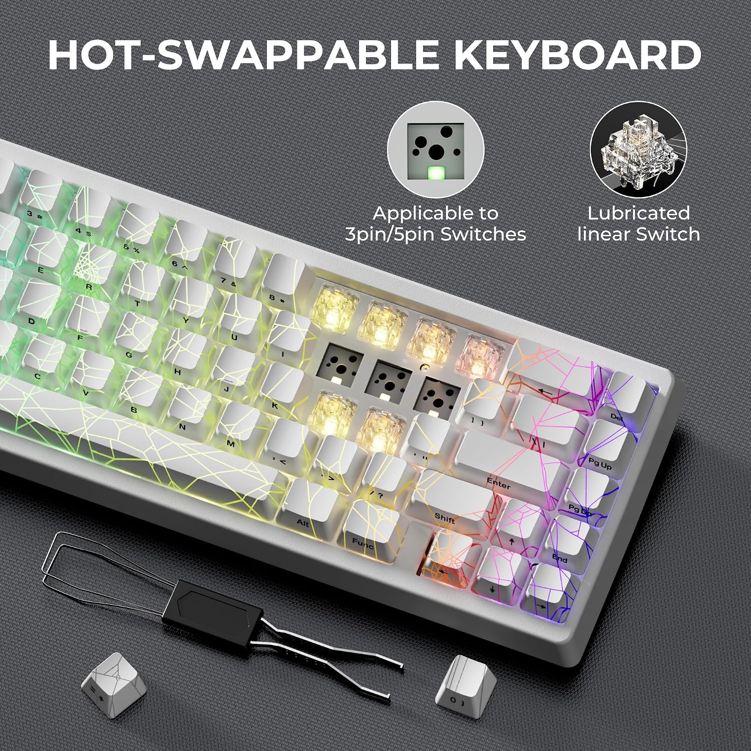 TECLADO MECÁNICO INALÁMBRICO HITIME M67 BLANCO 60% QMK/VIA RGB - 5