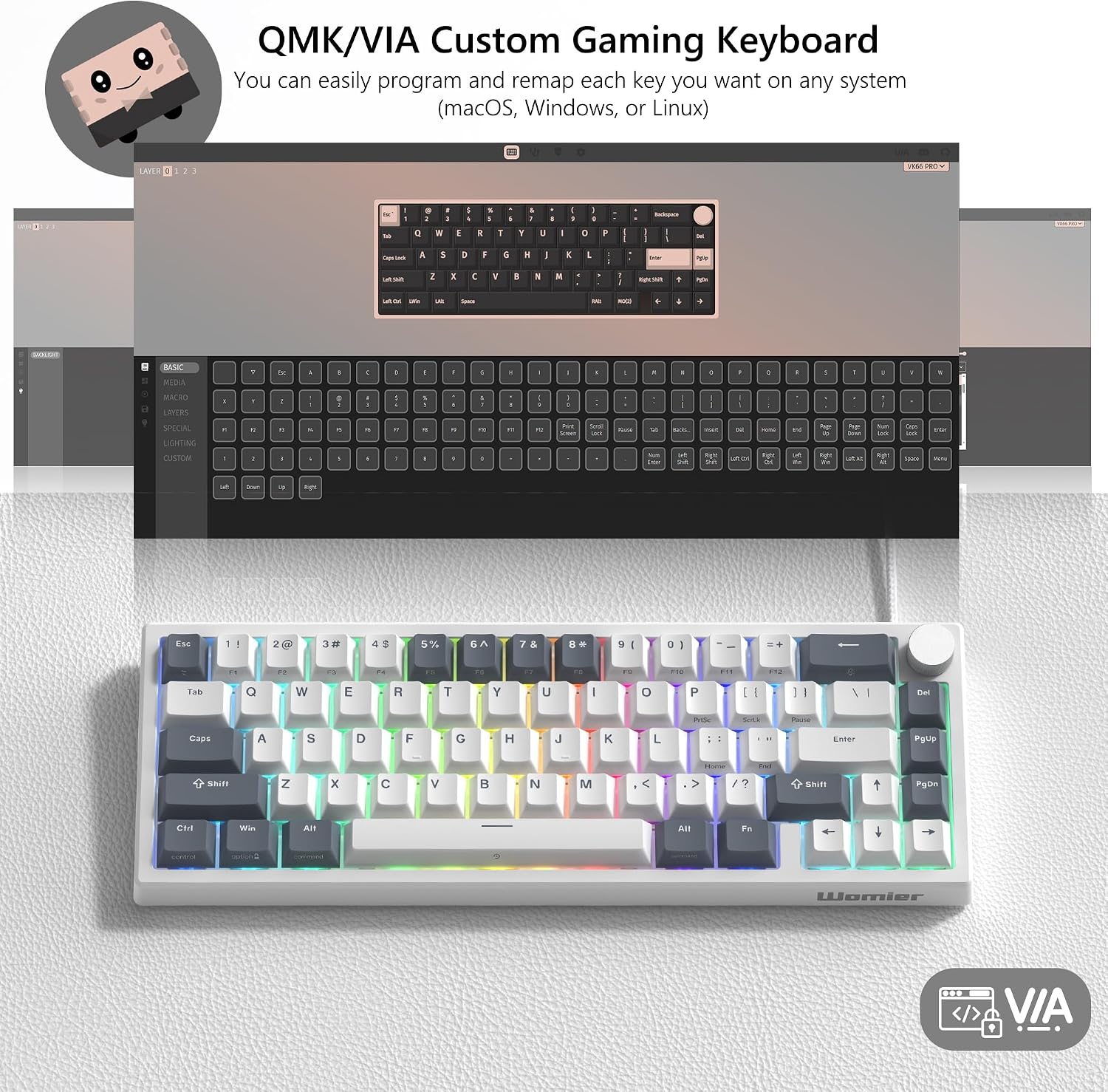TECLADO MECÁNICO WOMIER VK66 PRO 60% CON CABLE Y SWITCHES LINEALES POM - 2