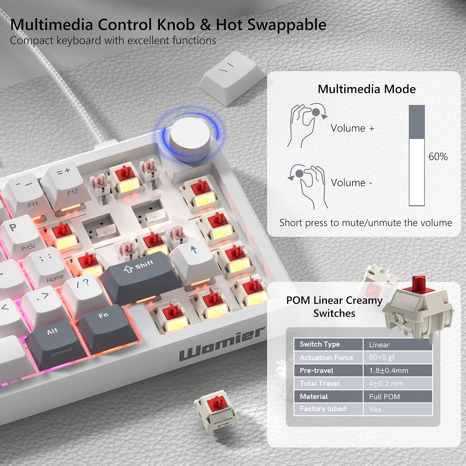 TECLADO MECÁNICO WOMIER VK66 PRO 60% CON CABLE Y SWITCHES LINEALES POM - 3