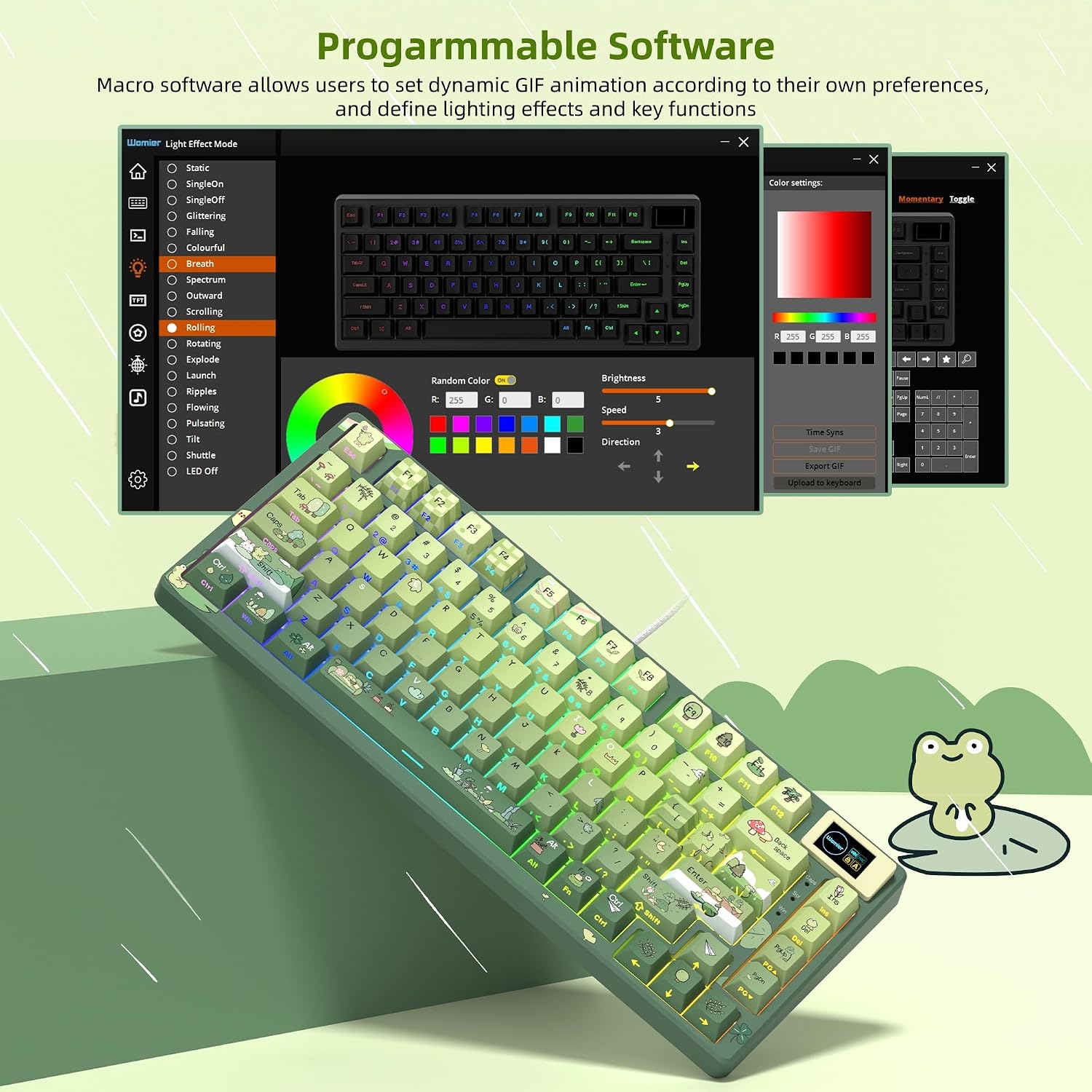 TECLADO MECÁNICO WOMIER SK80 75% FROG GREEN CON PANTALLA MULTIMEDIA A COLOR - 3