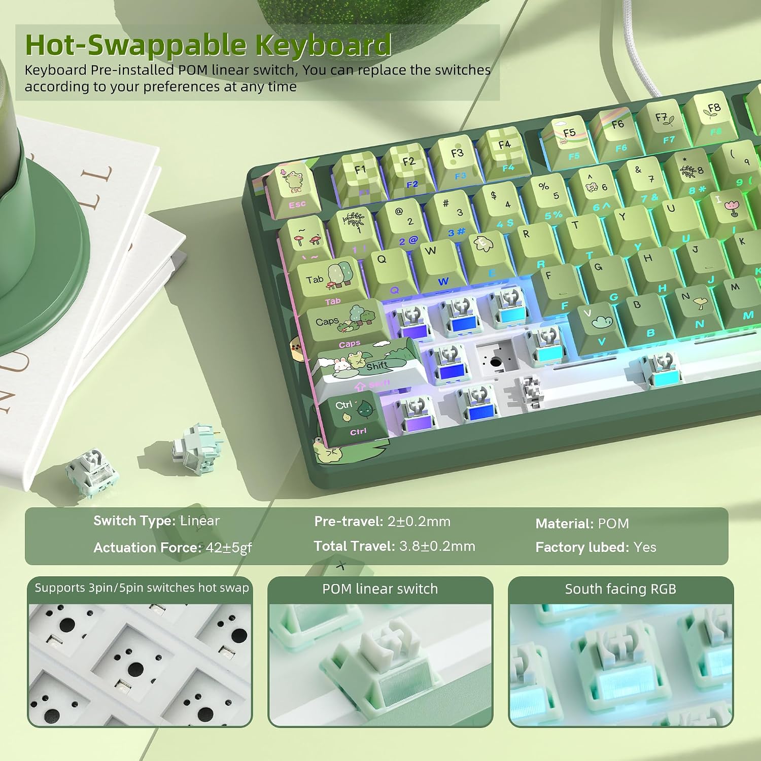 TECLADO MECÁNICO WOMIER SK80 75% FROG GREEN CON PANTALLA MULTIMEDIA A COLOR - 4