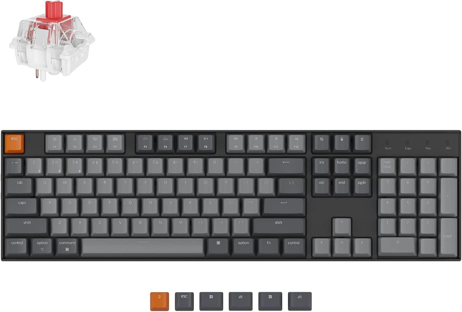 TECLADO MECÁNICO KEYCHRON K10 RGB BLUETOOTH INALÁMBRICO Y USB CON 104 TECLAS Y SWITCH SUPER RED - 1