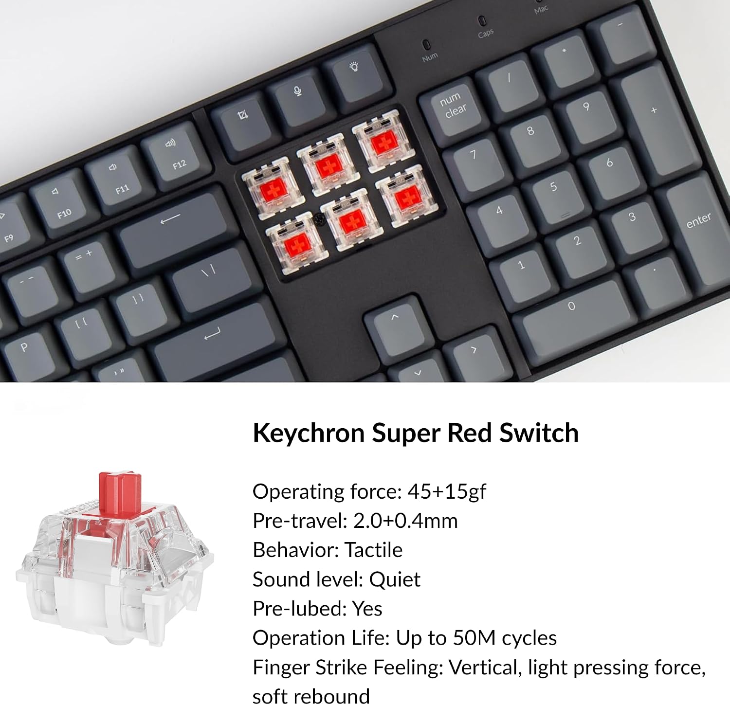 TECLADO MECÁNICO KEYCHRON K10 RGB BLUETOOTH INALÁMBRICO Y USB CON 104 TECLAS Y SWITCH SUPER RED - 3