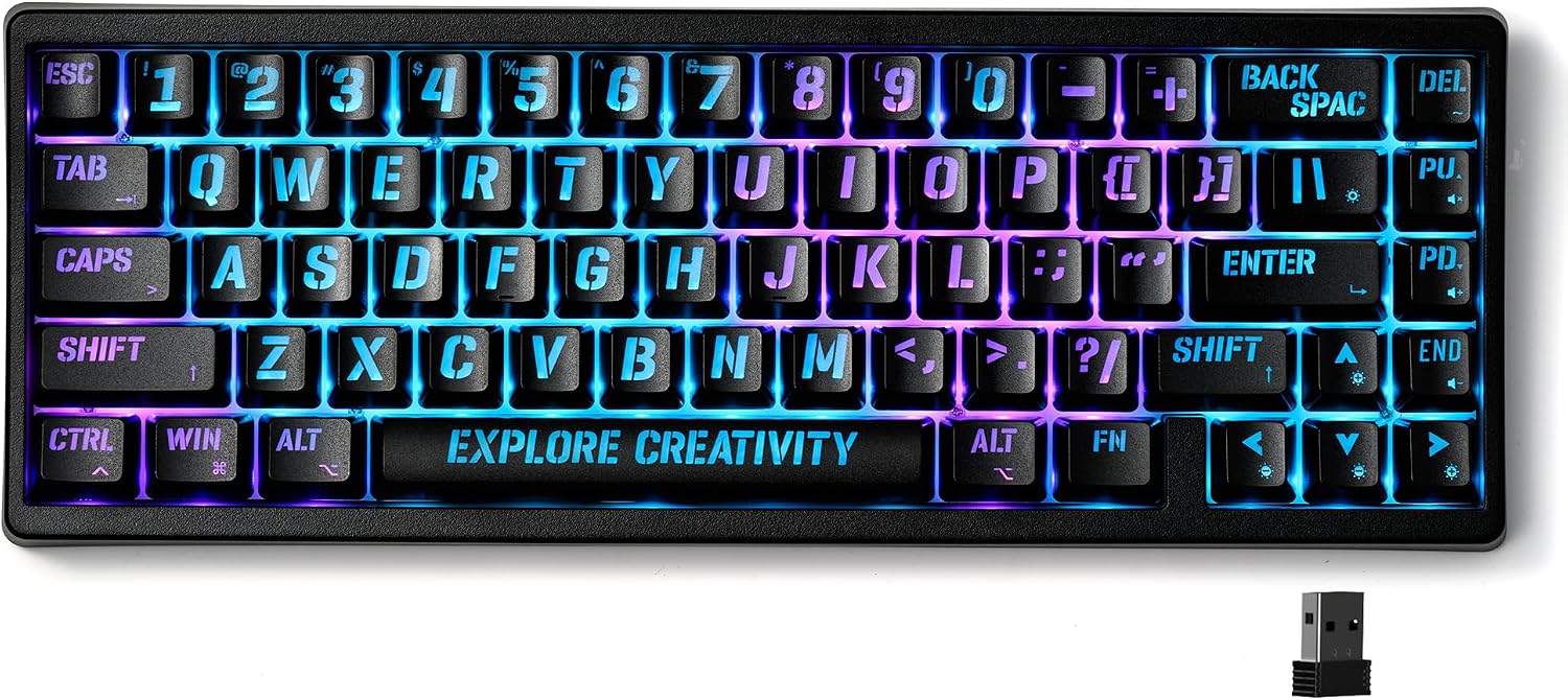 TECLADO MECÁNICO INALÁMBRICO HITIME M67 60% QMK/VIA RGB NEGRO - 1