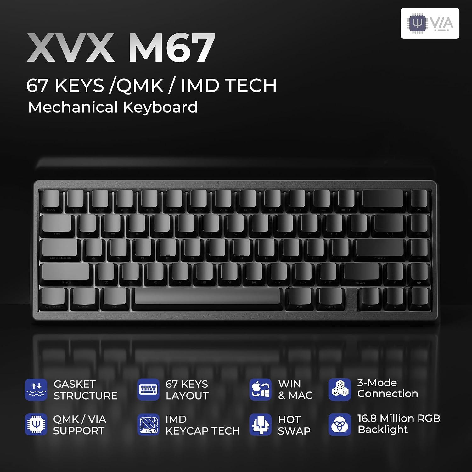 TECLADO INALÁMBRICO HITIME XVX M67 60% QMK/VIA PHANTOM GAMING - 2