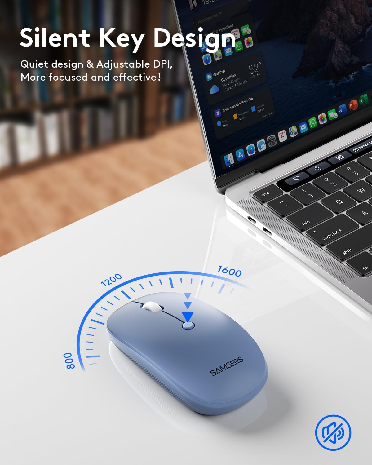 KIT DE TECLADO PLEGABLE Y MOUSE INALÁMBRICO SAMSERS BLUETOOTH 2.4G + BT5.0 DOBLE, TAMAÑO COMPLETO, COLOR AZUL - 4