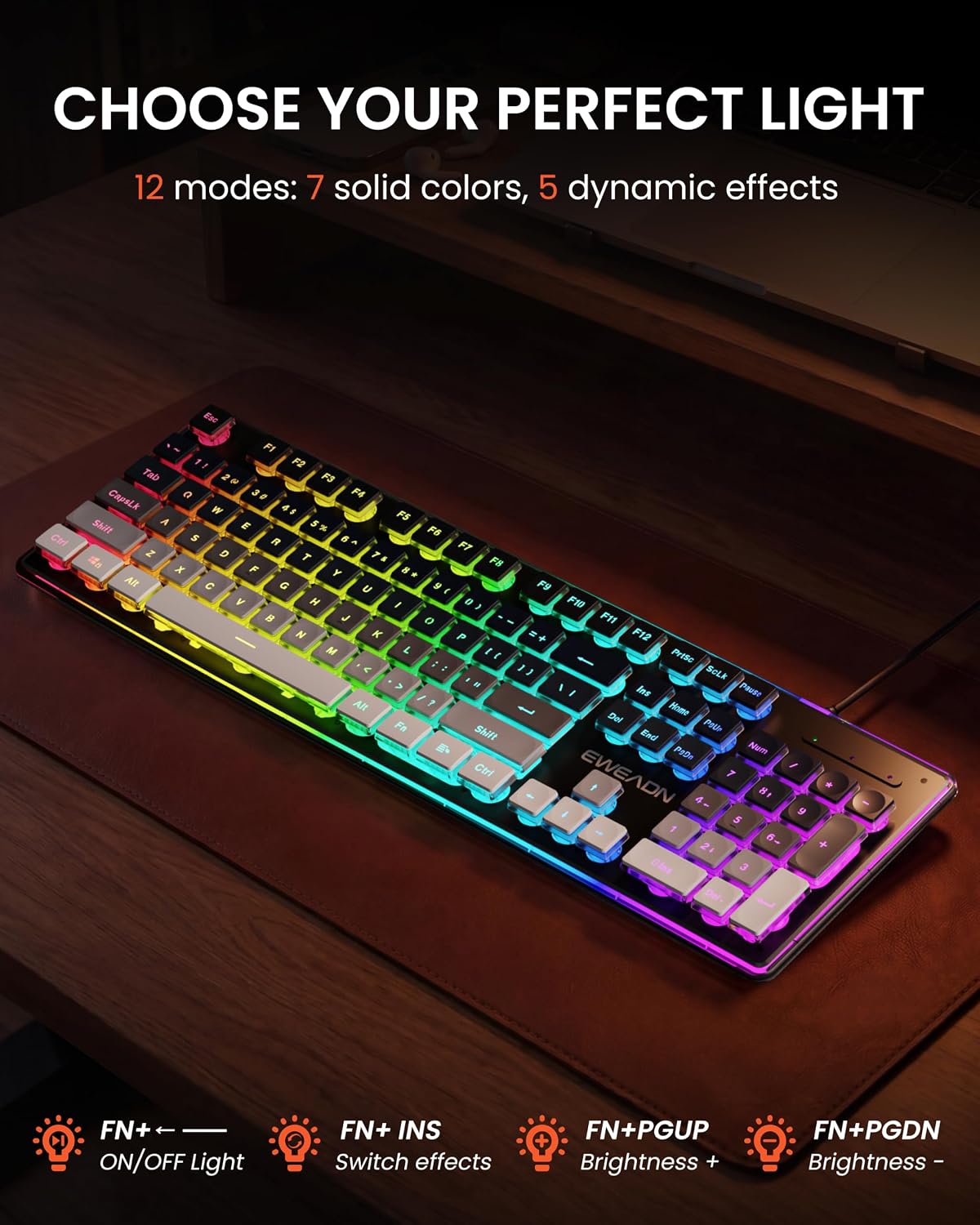 TECLADO CON CABLE SEUNKWANG V104 RGB RETROILUMINADO NEGRO - 4