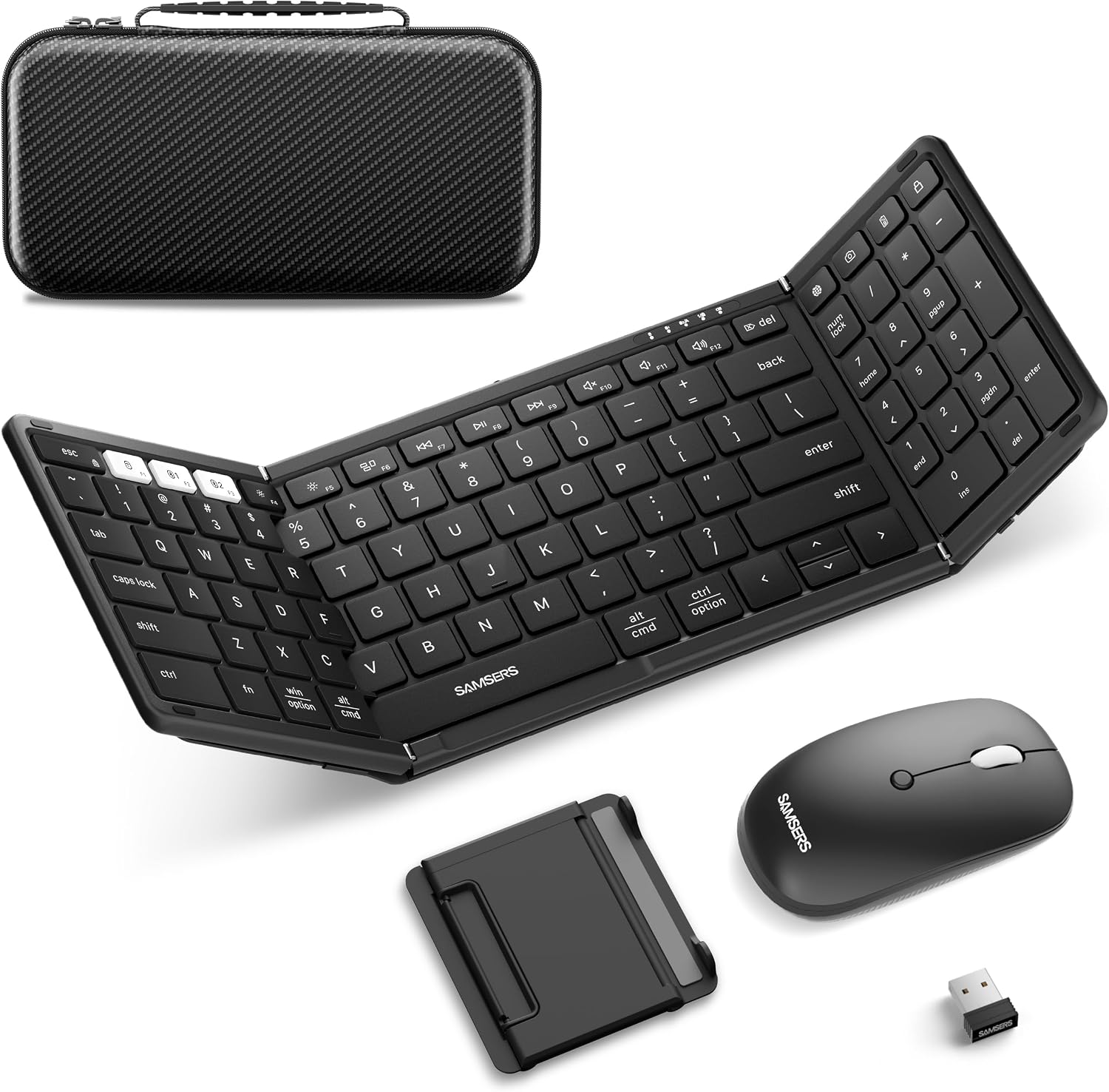 KIT DE TECLADO Y MOUSE PLEGABLE SAMSERS BLUETOOTH 2.4G + BT5.0 NEGRO CLÁSICO - 1
