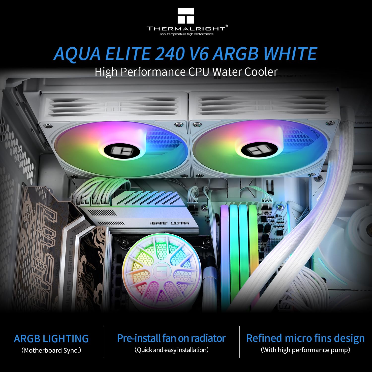 ENFRIADOR LÍQUIDO PARA CPU THERMALRIGHT AQUA ELITE 240 V6 ARGB BLANCO 240MM - 5