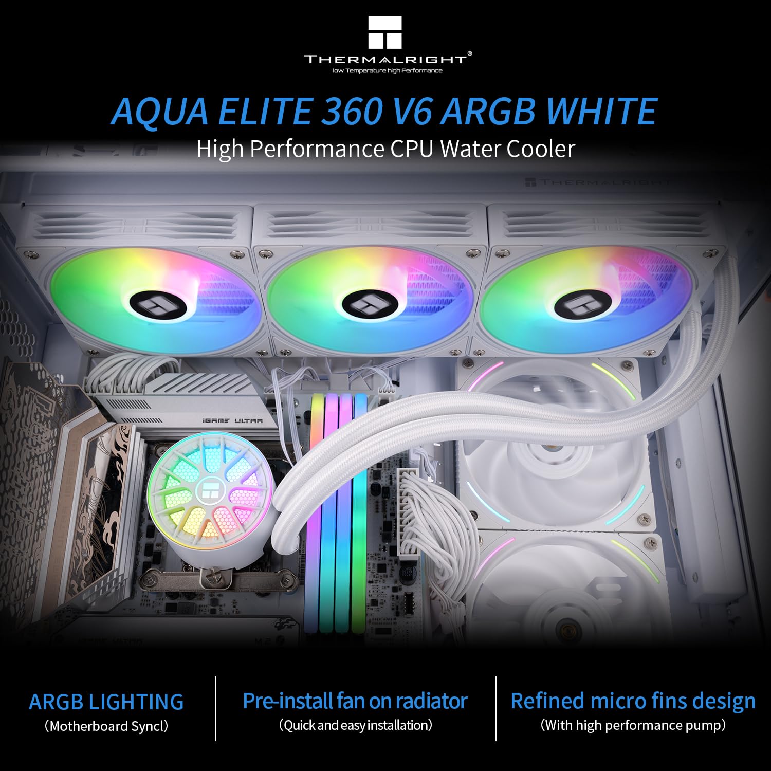 ENFRIADOR LÍQUIDO PARA CPU THERMALRIGHT AQUA ELITE 360 V6 ARGB BLANCO - 3