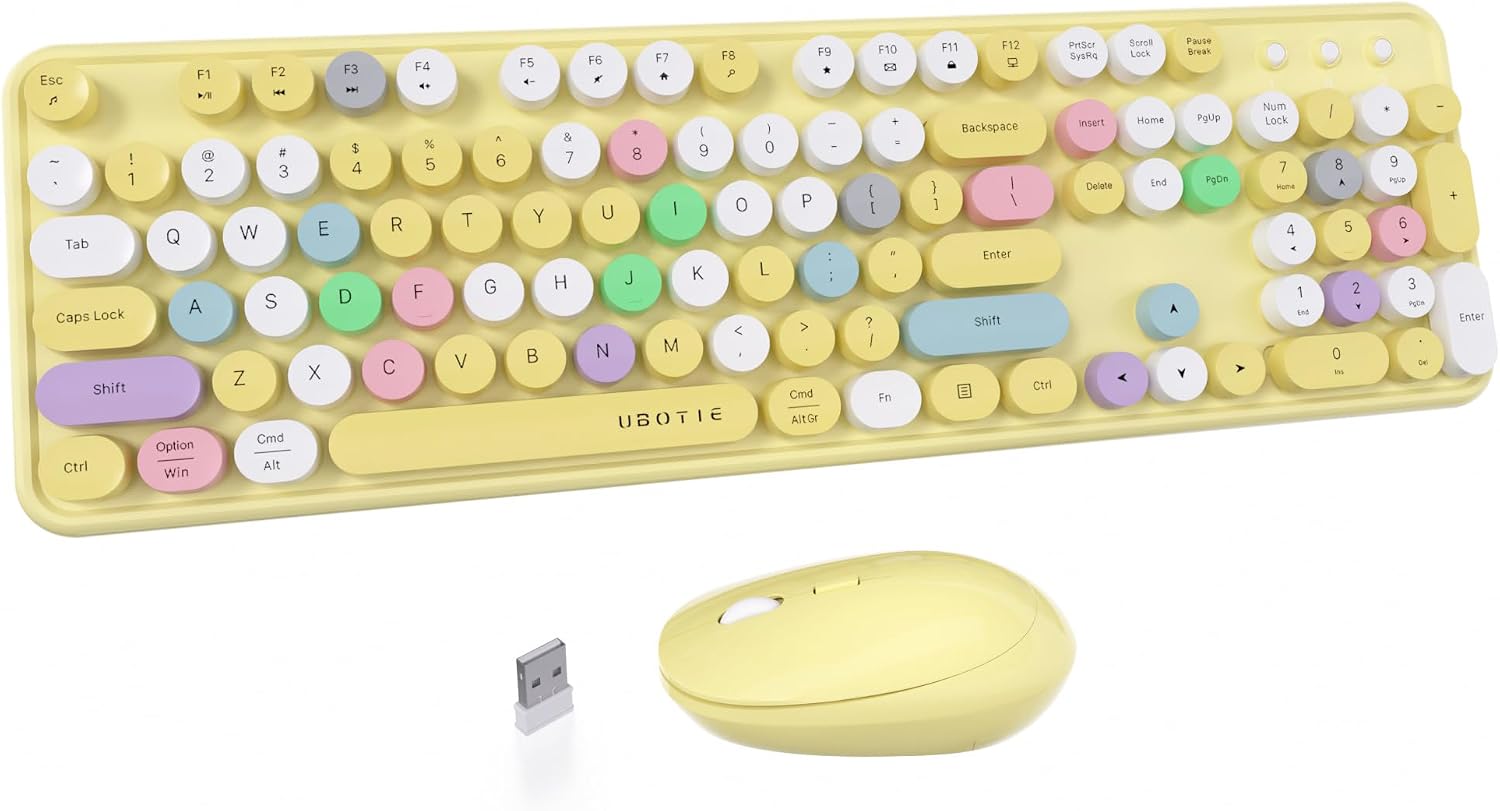 KIT DE TECLADO Y MOUSE INALÁMBRICO UBOTIE MULTICOLOR AMARILLO - 1