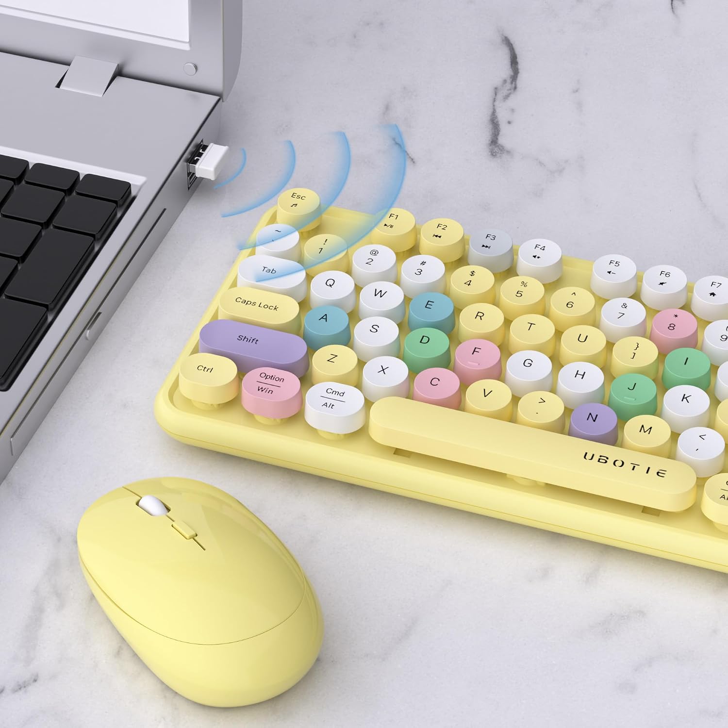 KIT DE TECLADO Y MOUSE INALÁMBRICO UBOTIE MULTICOLOR AMARILLO - 3