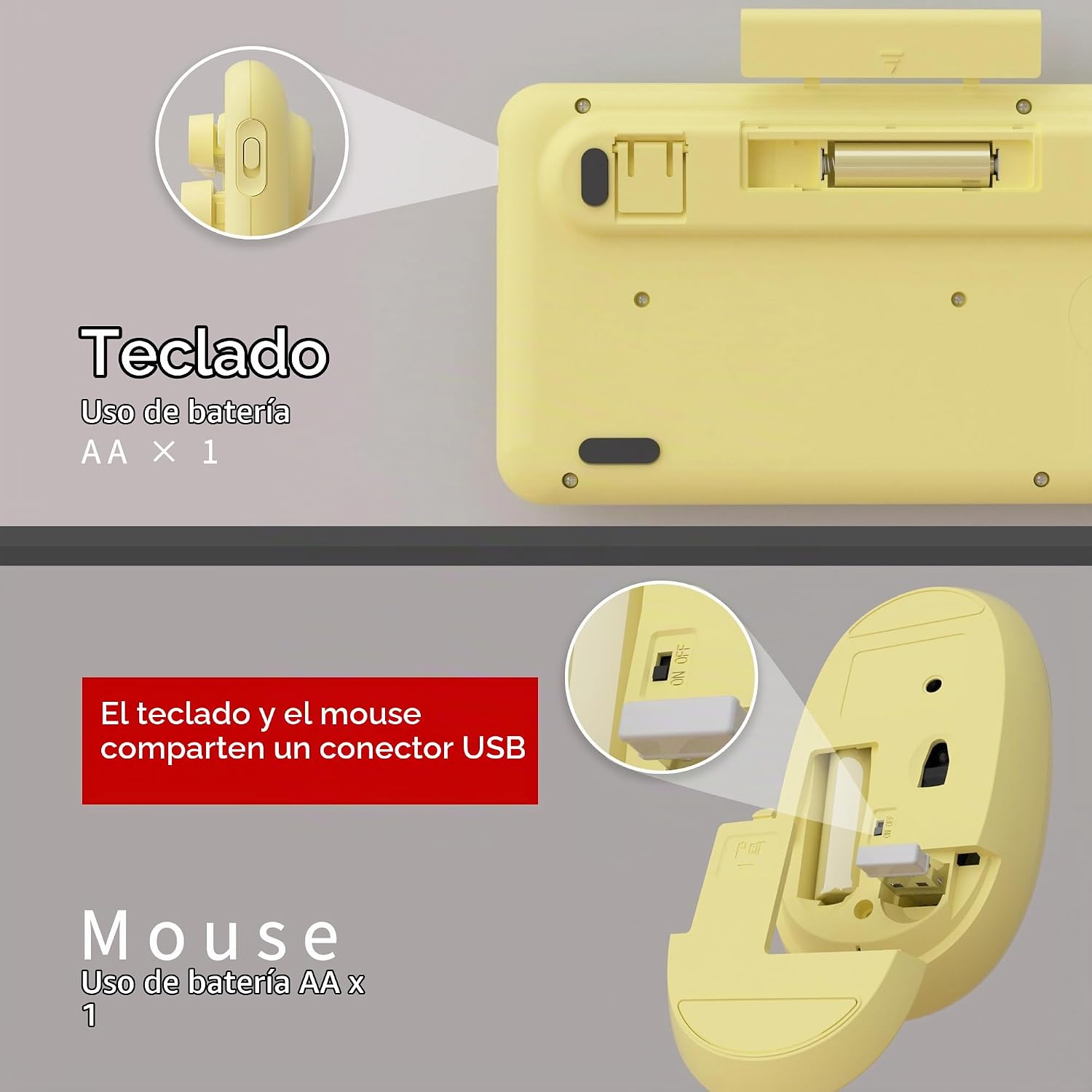KIT DE TECLADO Y MOUSE INALÁMBRICO UBOTIE MULTICOLOR AMARILLO - 5