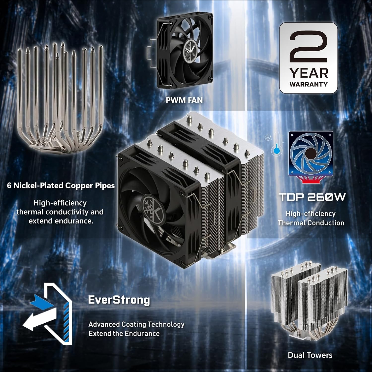 ENFRIADOR DE CPU KINGCOOL CRYO TITAN SE 120MM DUAL-TOWER 260W TDP - 2