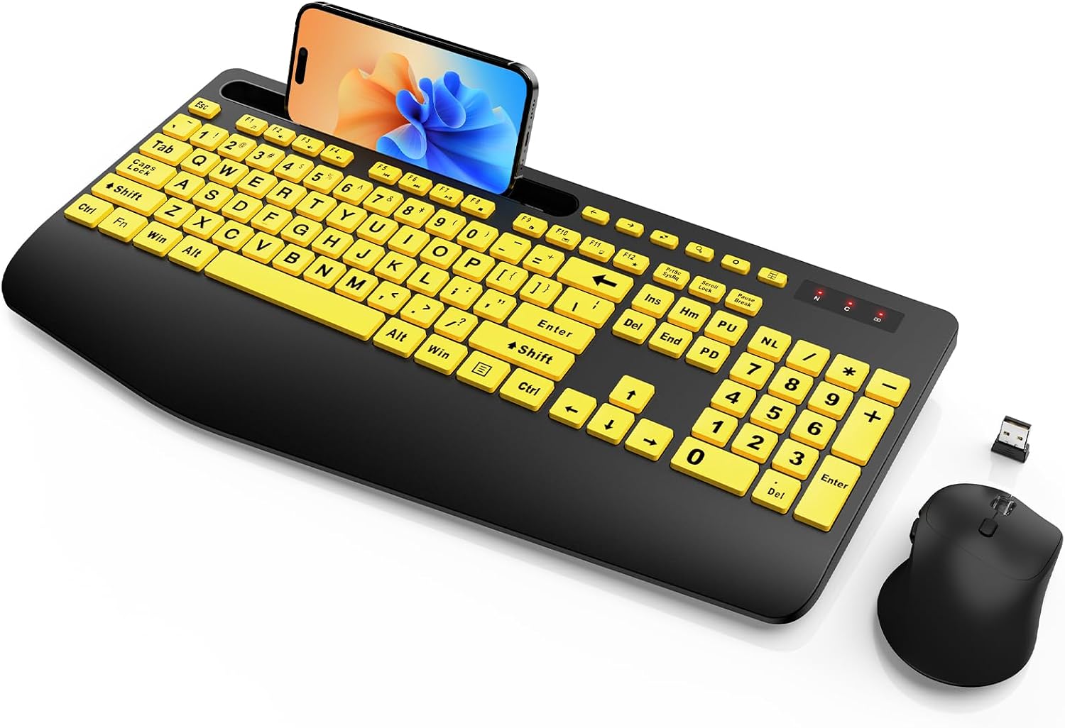 KIT INALÁMBRICO DE TECLADO Y MOUSE SABLUTE KM23D CON REPOSAMUÑECAS ERGONÓMICO Y TECLAS GRANDES - 1