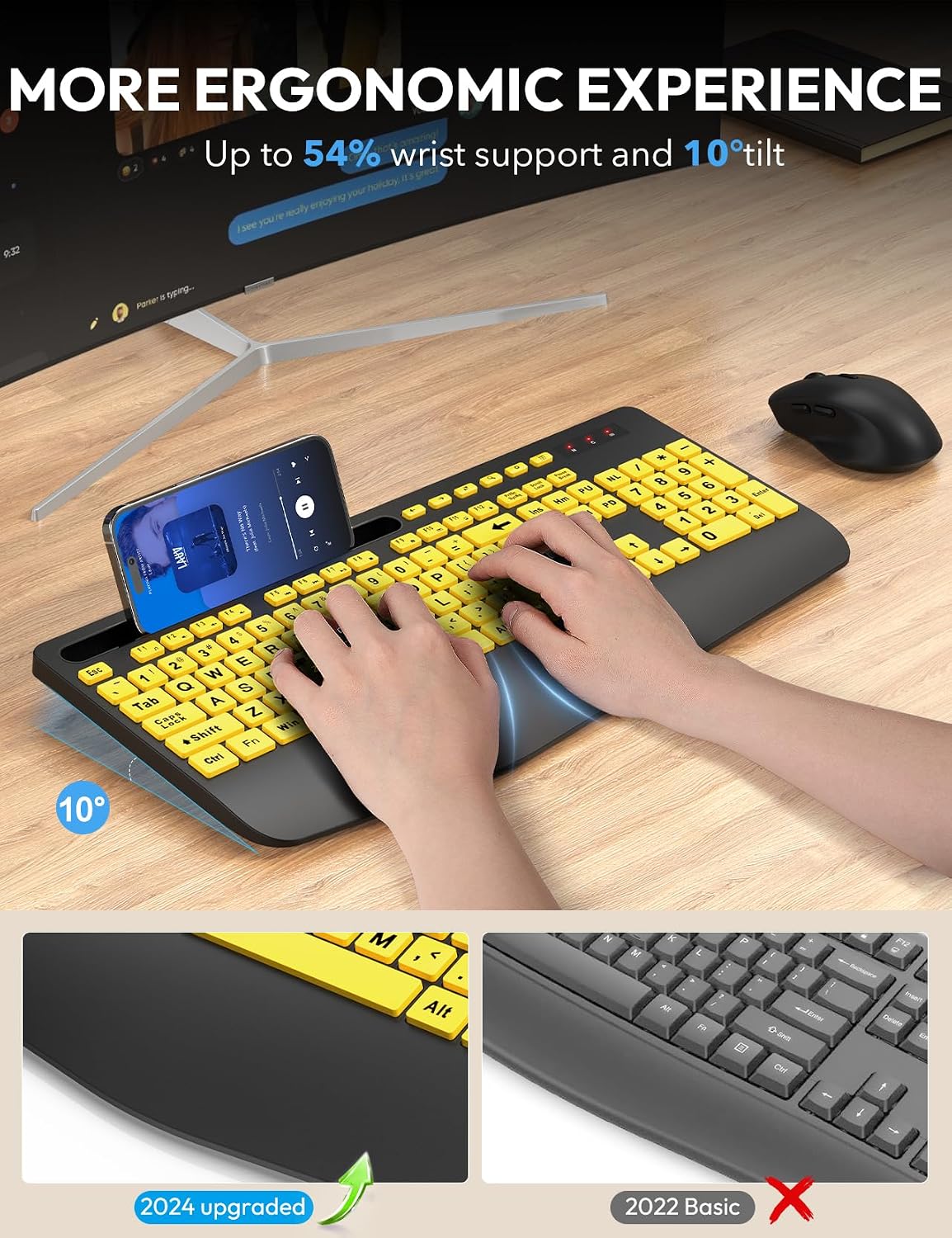 KIT INALÁMBRICO DE TECLADO Y MOUSE SABLUTE KM23D CON REPOSAMUÑECAS ERGONÓMICO Y TECLAS GRANDES - 3
