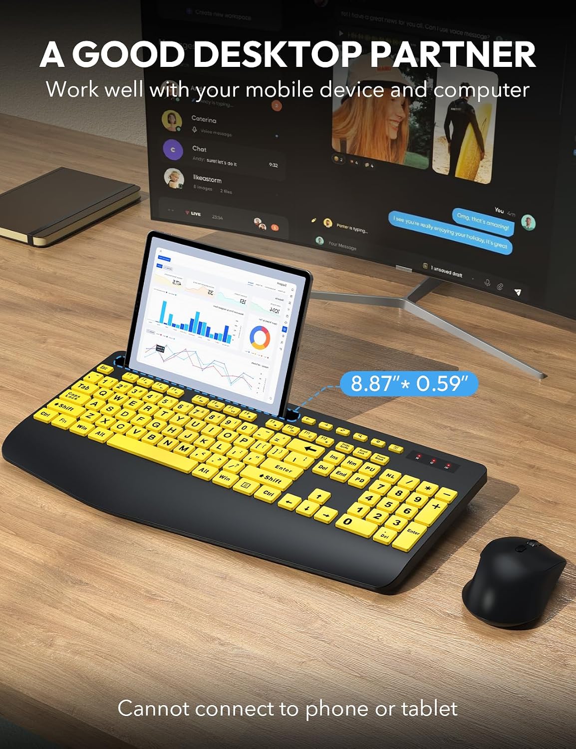 KIT INALÁMBRICO DE TECLADO Y MOUSE SABLUTE KM23D CON REPOSAMUÑECAS ERGONÓMICO Y TECLAS GRANDES - 4
