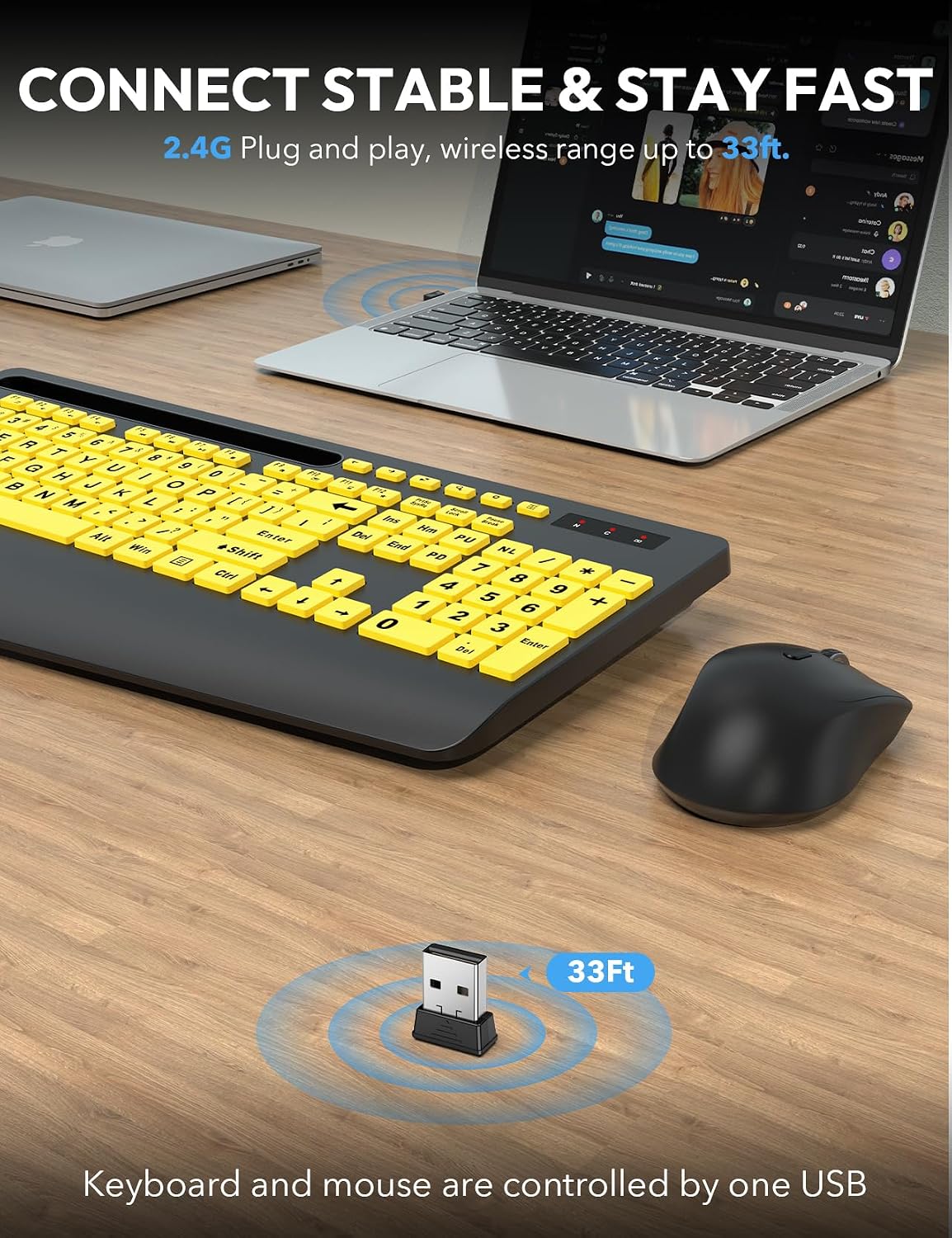 KIT INALÁMBRICO DE TECLADO Y MOUSE SABLUTE KM23D CON REPOSAMUÑECAS ERGONÓMICO Y TECLAS GRANDES - 5