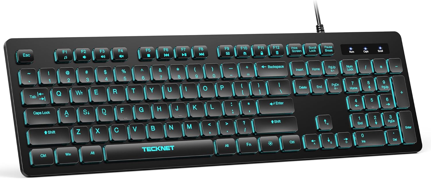 TECLADO CON CABLE TECKNET MODELO UL0ENW0002 RETROILUMINADO RGB - 1