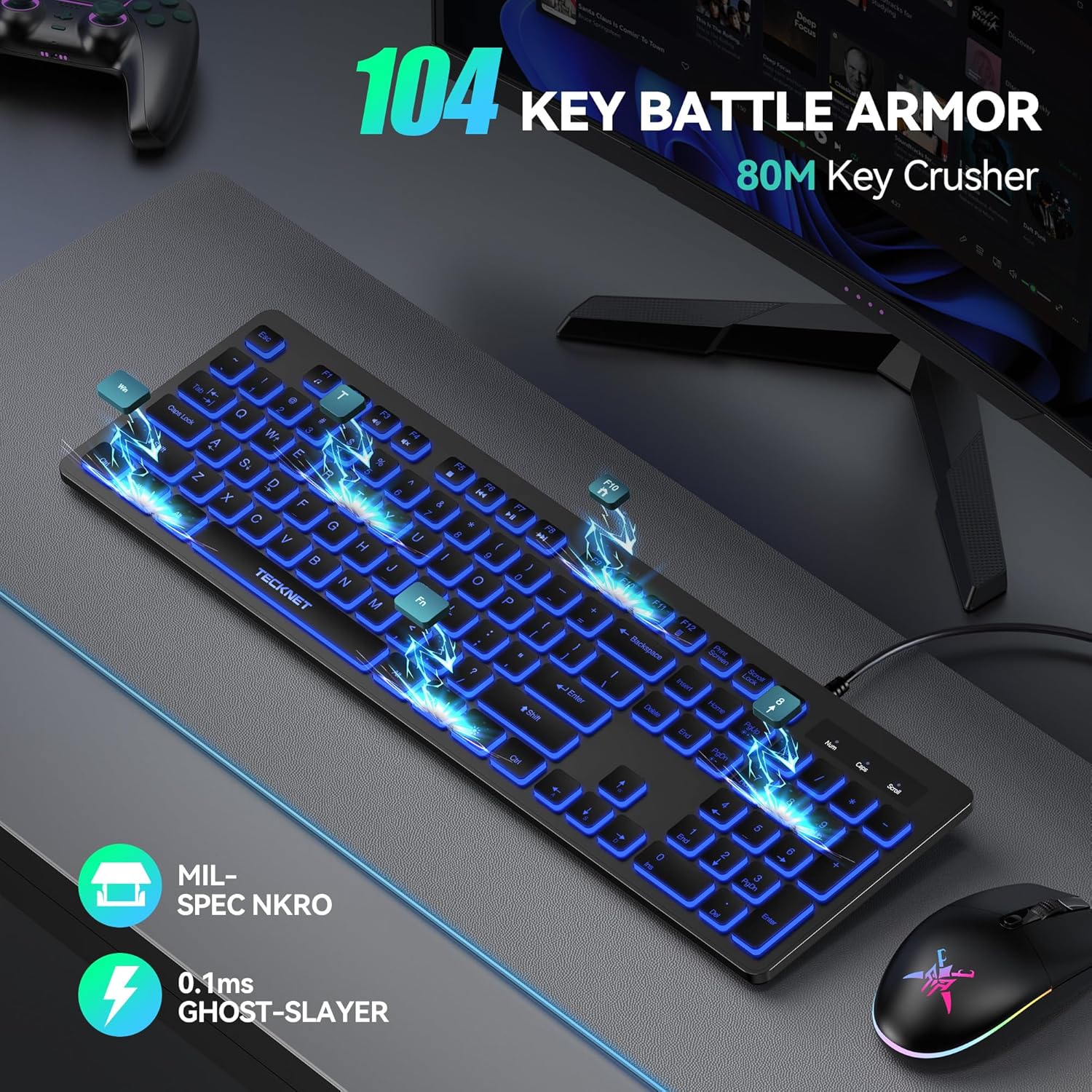 TECLADO CON CABLE TECKNET MODELO UL0ENW0002 RETROILUMINADO RGB - 2
