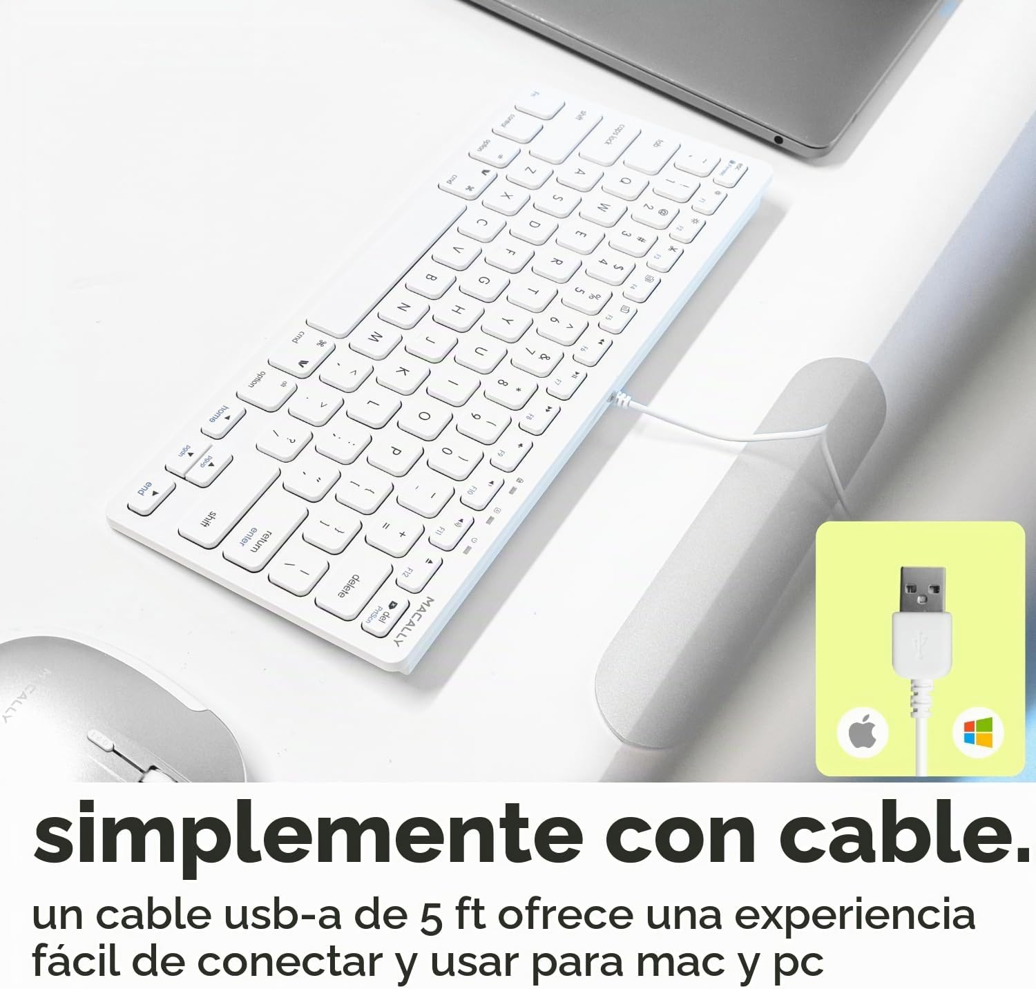 TECLADO USB MACALLY CON 78 TECLAS Y 13 ACCESOS DIRECTOS BLANCO - 3