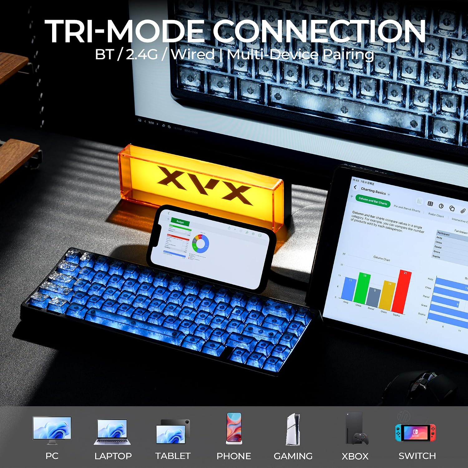 TECLADO MECÁNICO INALÁMBRICO HITIME XVX M67 60% NEGRO CARBONO FORJADO - 3
