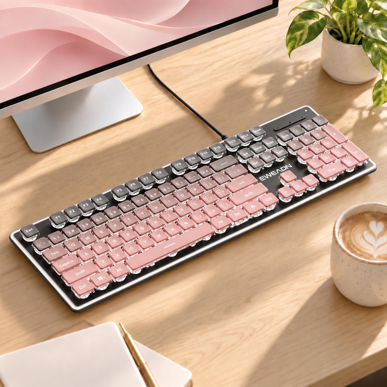 TECLADO CON CABLE SEUNKWANG RGB RETROILUMINADO NEGRO Y ROSA - 1