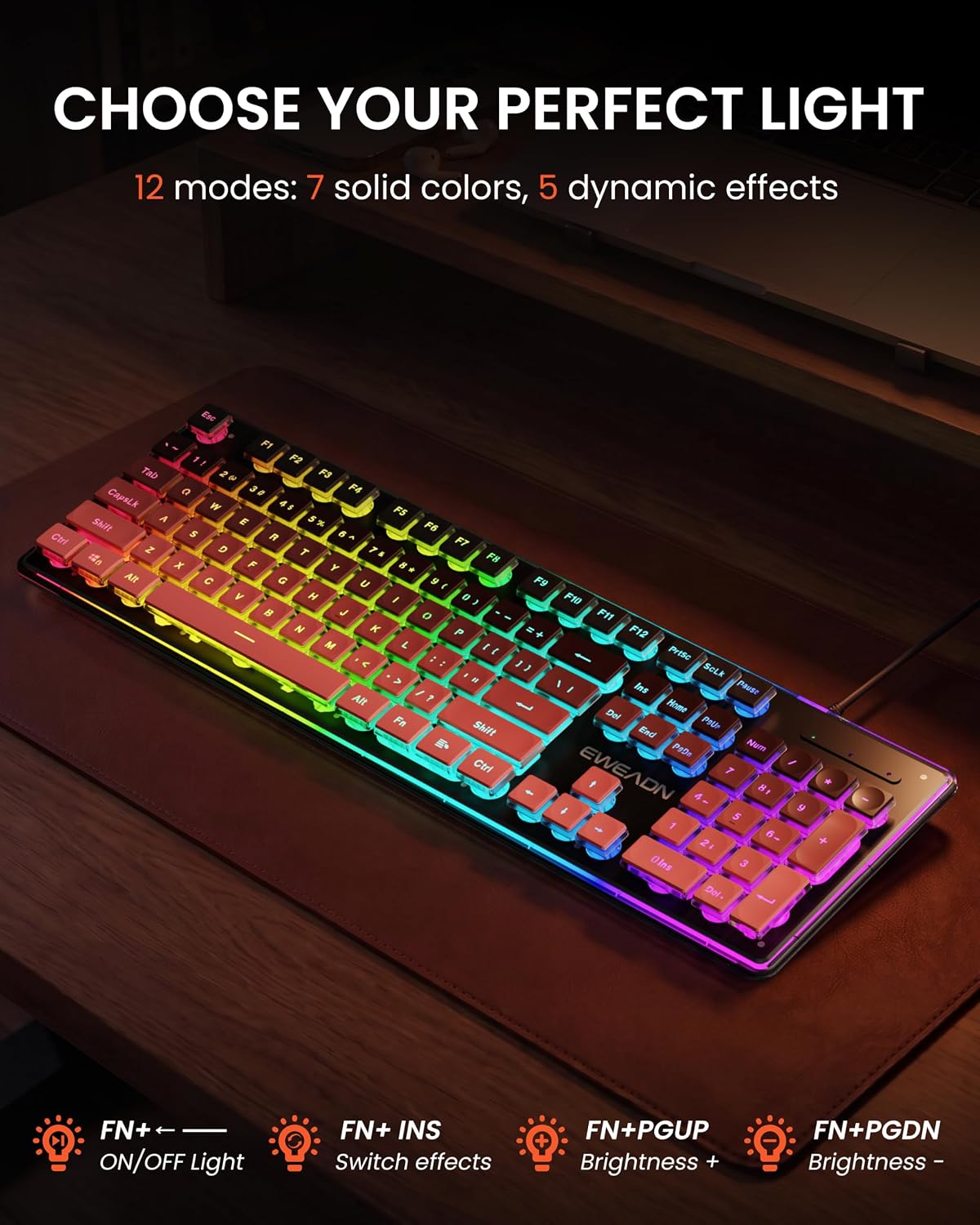 TECLADO CON CABLE SEUNKWANG RGB RETROILUMINADO NEGRO Y ROSA - 4