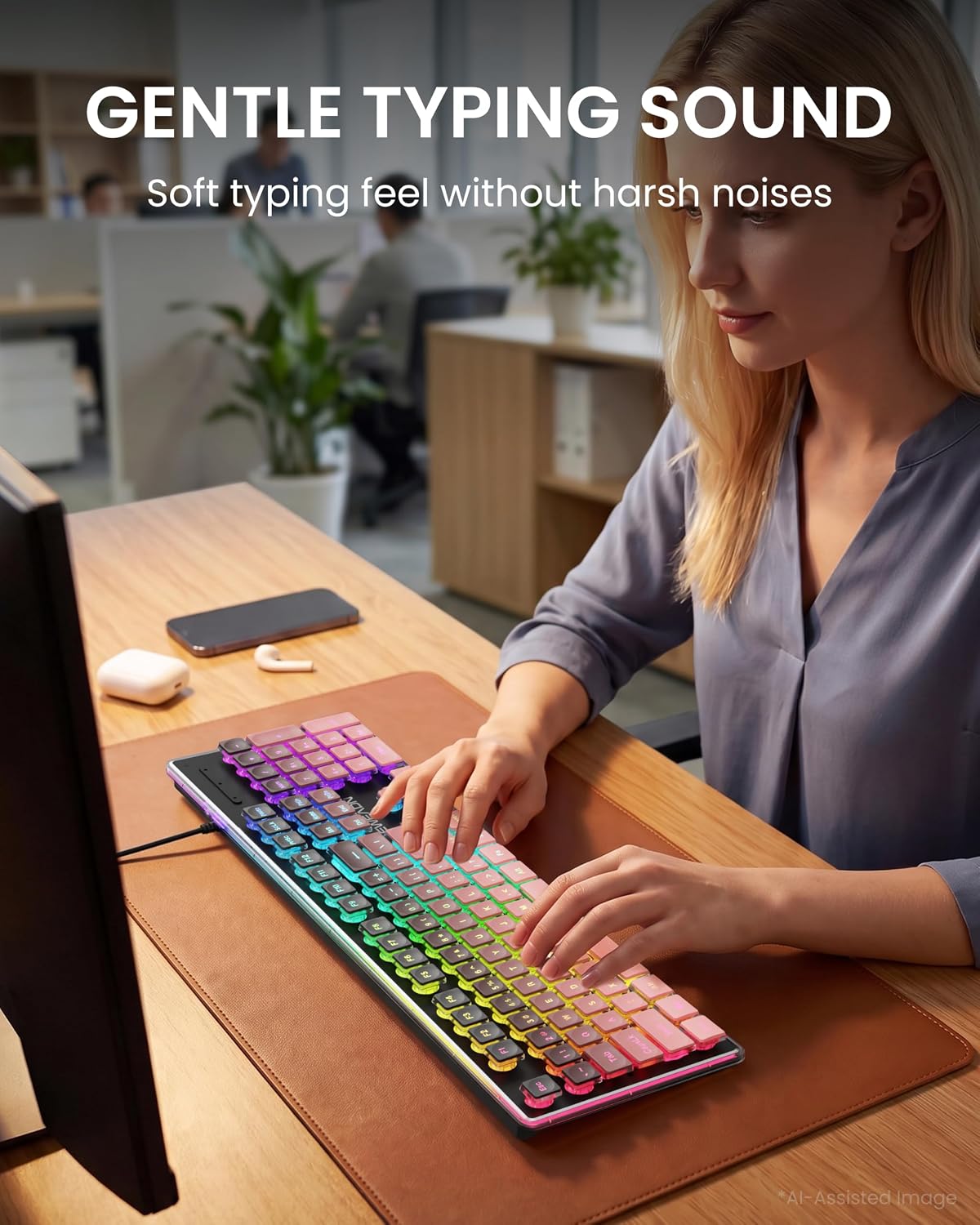 TECLADO CON CABLE SEUNKWANG RGB RETROILUMINADO NEGRO Y ROSA - 5