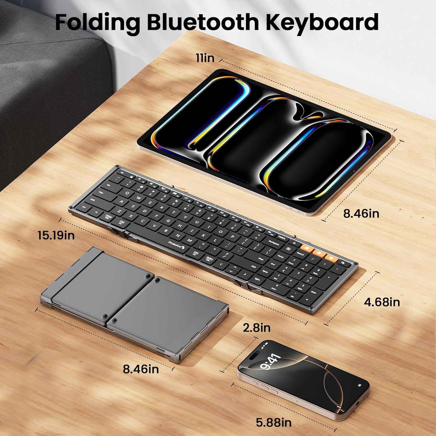 TECLADO PLEGABLE BLUETOOTH PROTOARC XK01 FULL-SIZE GRIS ESPACIAL - 4