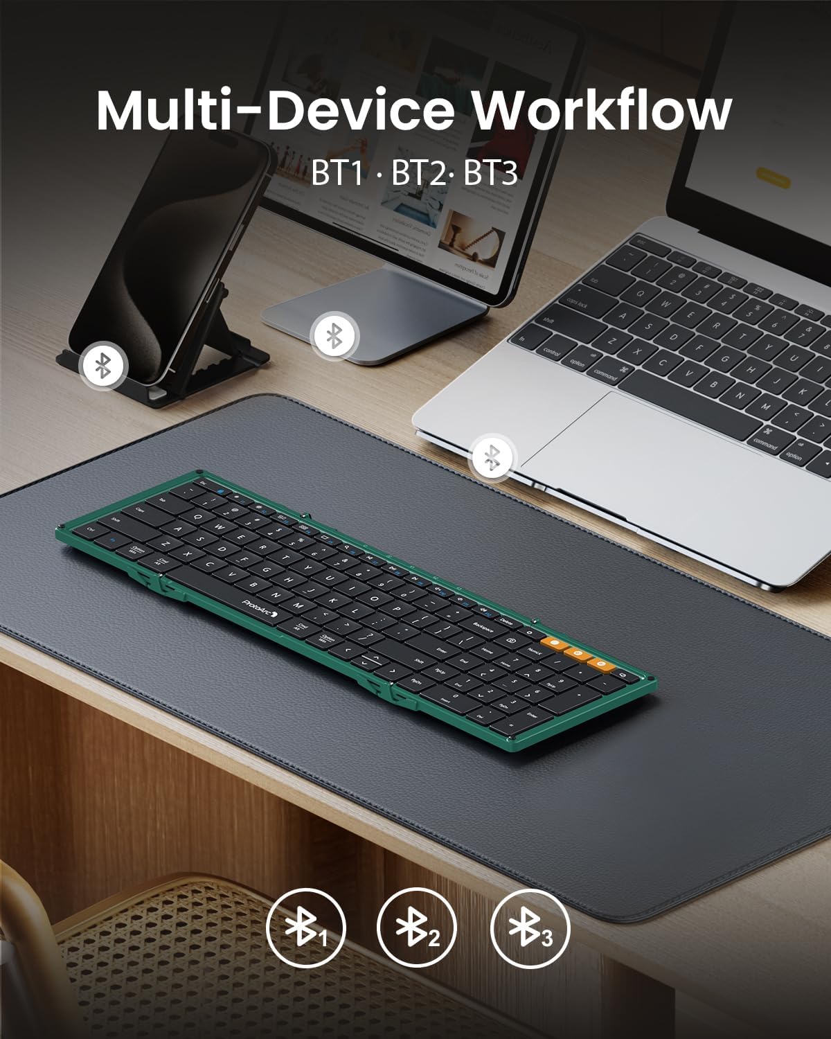 TECLADO PLEGABLE BLUETOOTH PROTOARC XK01 FULL-SIZE VERDE - 3