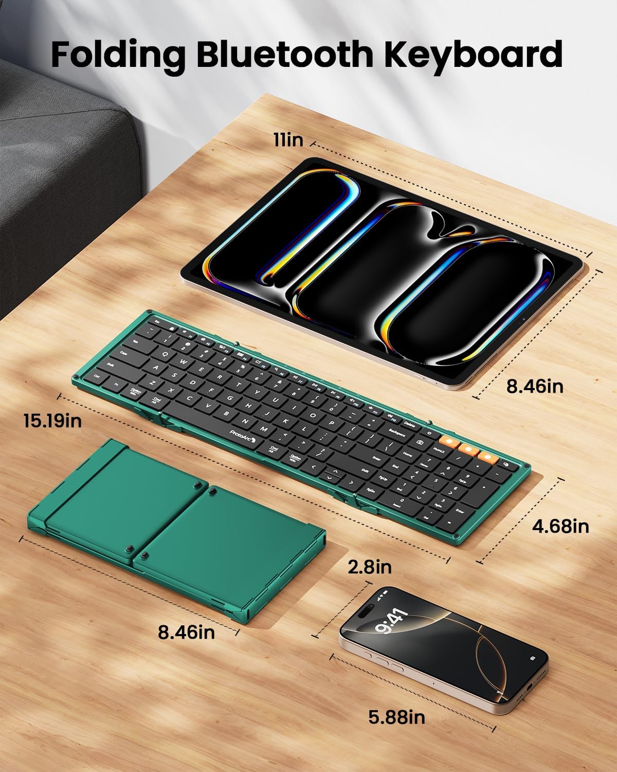 TECLADO PLEGABLE BLUETOOTH PROTOARC XK01 FULL-SIZE VERDE - 4