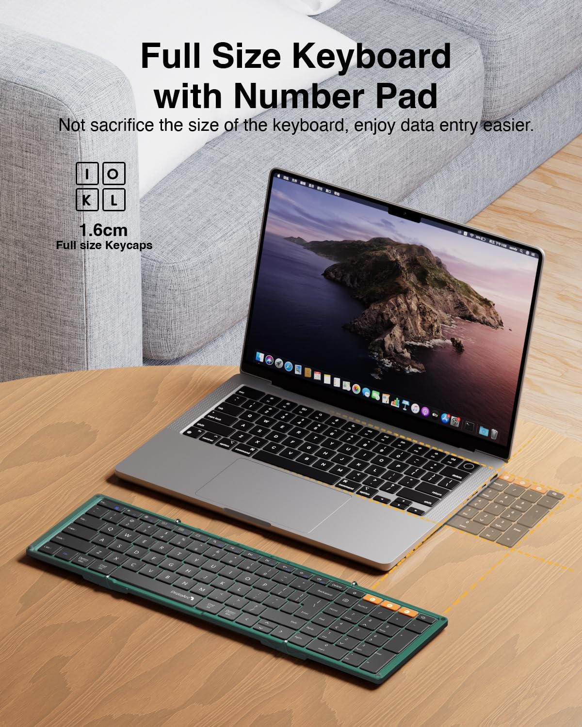 TECLADO PLEGABLE BLUETOOTH PROTOARC XK01 FULL-SIZE VERDE - 5