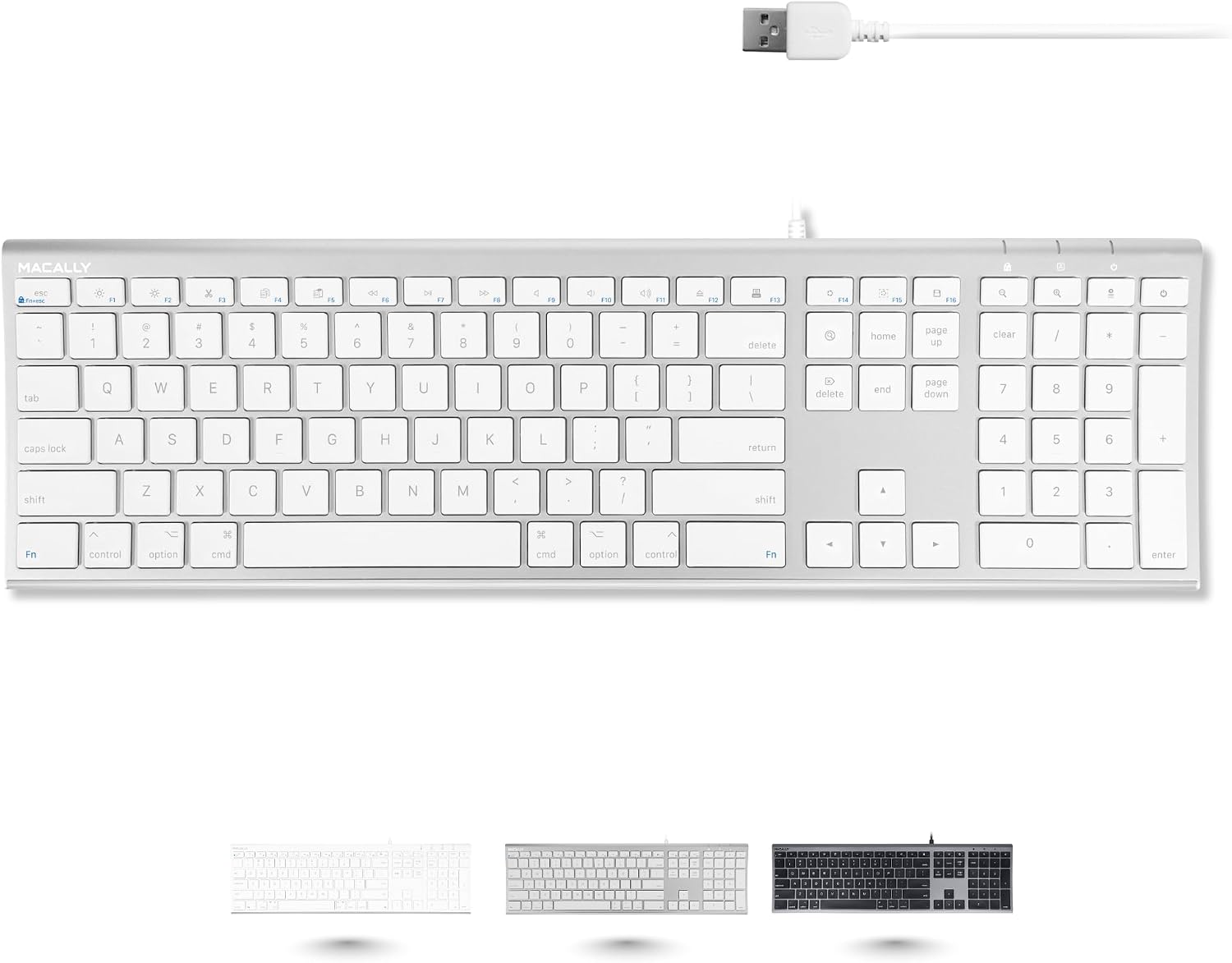 TECLADO USB MACALLY ULTRA SLIM CON TECLADO NUMÉRICO Y TECLAS MAC, ACABADO ALUMINIO PLATEADO - 1