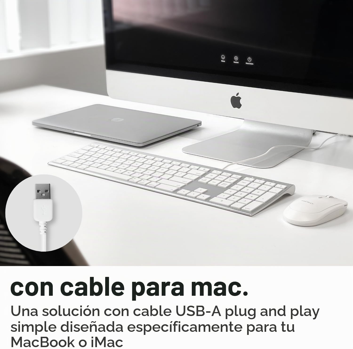TECLADO USB MACALLY ULTRA SLIM CON TECLADO NUMÉRICO Y TECLAS MAC, ACABADO ALUMINIO PLATEADO - 2