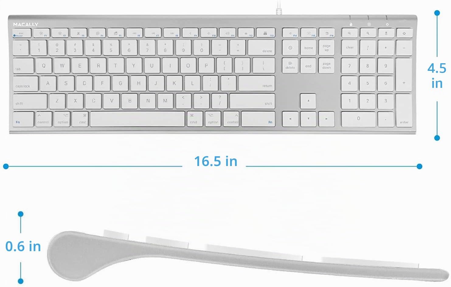 TECLADO USB MACALLY ULTRA SLIM CON TECLADO NUMÉRICO Y TECLAS MAC, ACABADO ALUMINIO PLATEADO - 3