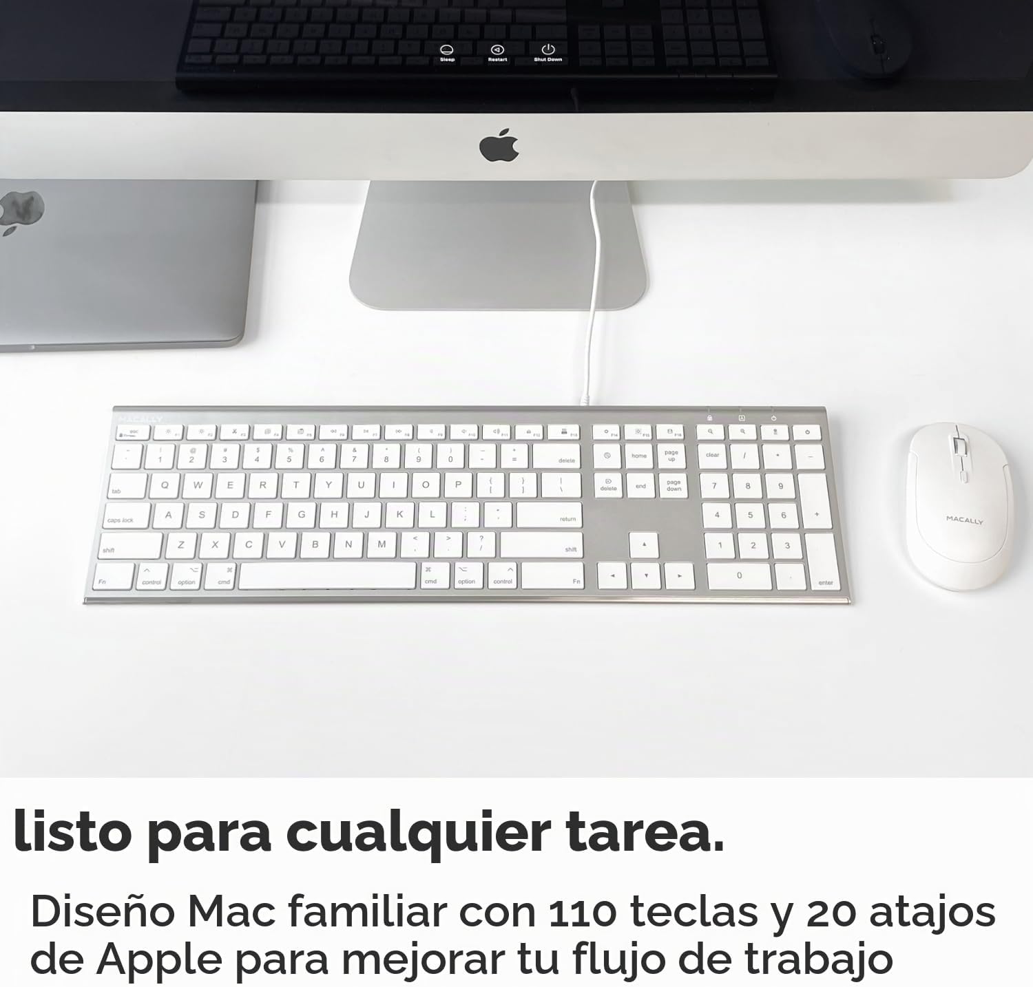 TECLADO USB MACALLY ULTRA SLIM CON TECLADO NUMÉRICO Y TECLAS MAC, ACABADO ALUMINIO PLATEADO - 5