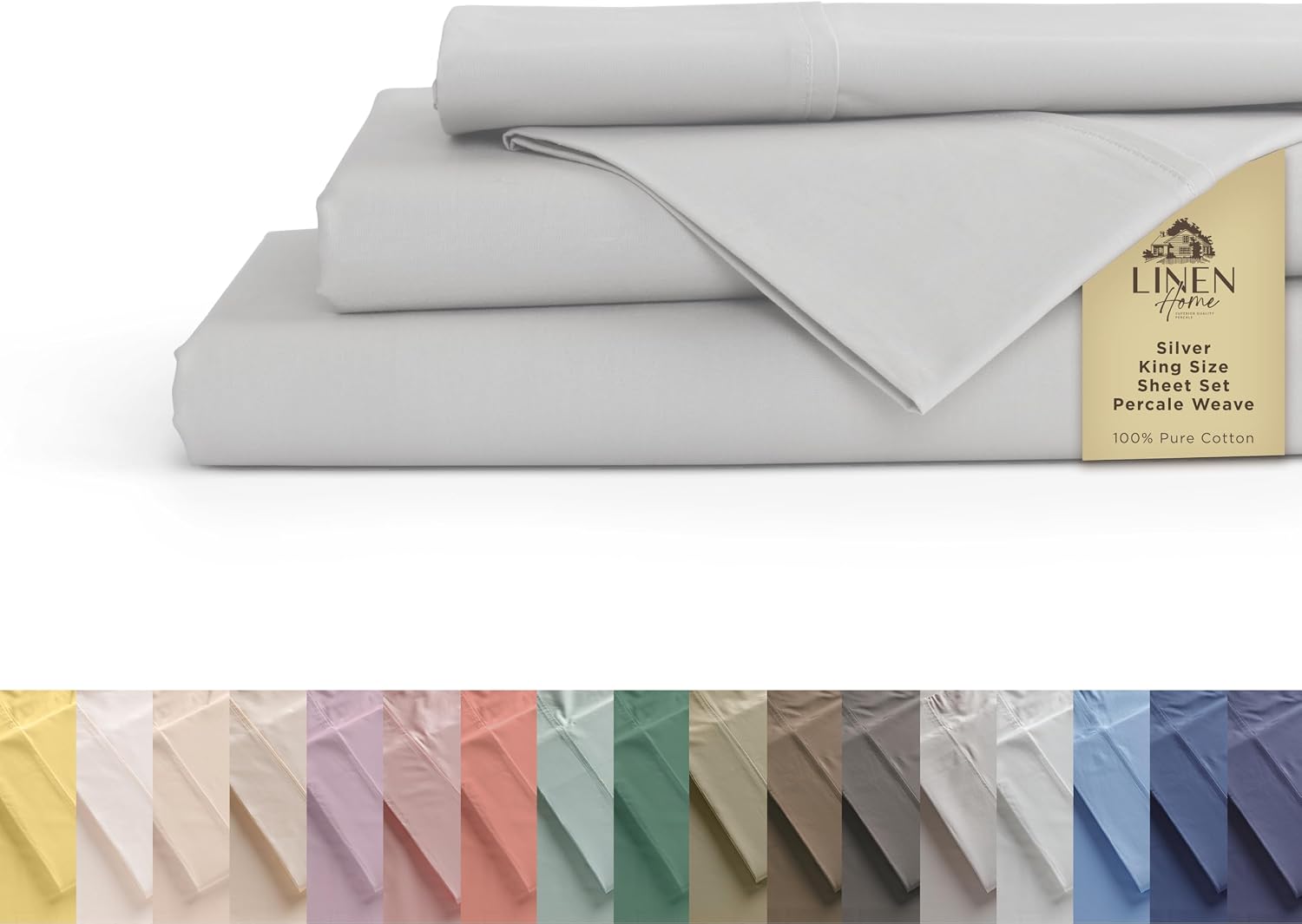 JUEGO DE SÁBANAS LINEN HOME KING 100% ALGODÓN PERCAL 4 PIEZAS PLATEADO - 1