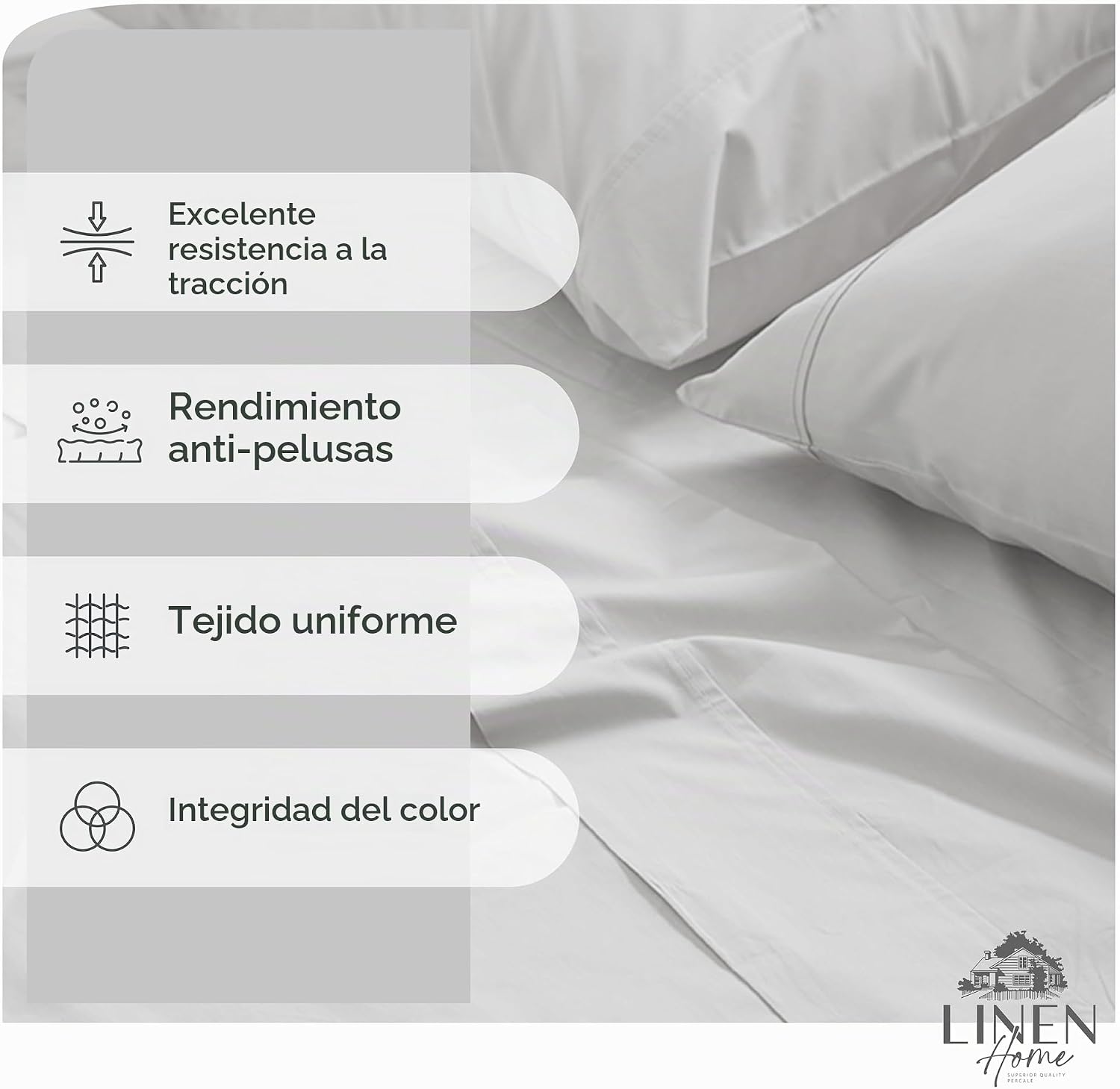 JUEGO DE SÁBANAS LINEN HOME KING 100% ALGODÓN PERCAL 4 PIEZAS PLATEADO - 2