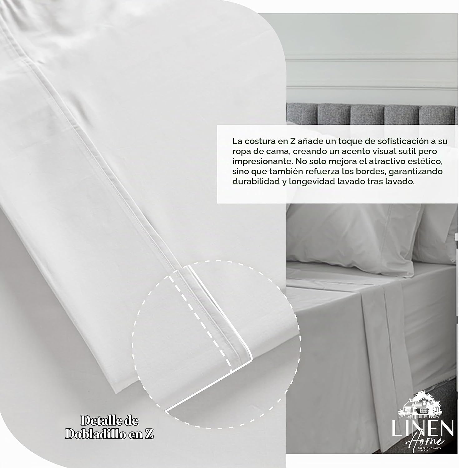 JUEGO DE SÁBANAS LINEN HOME KING 100% ALGODÓN PERCAL 4 PIEZAS PLATEADO - 3