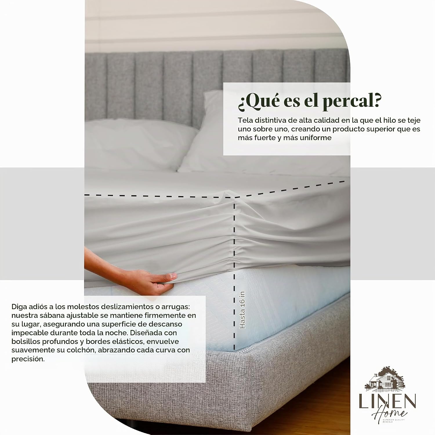 JUEGO DE SÁBANAS LINEN HOME KING 100% ALGODÓN PERCAL 4 PIEZAS PLATEADO - 4