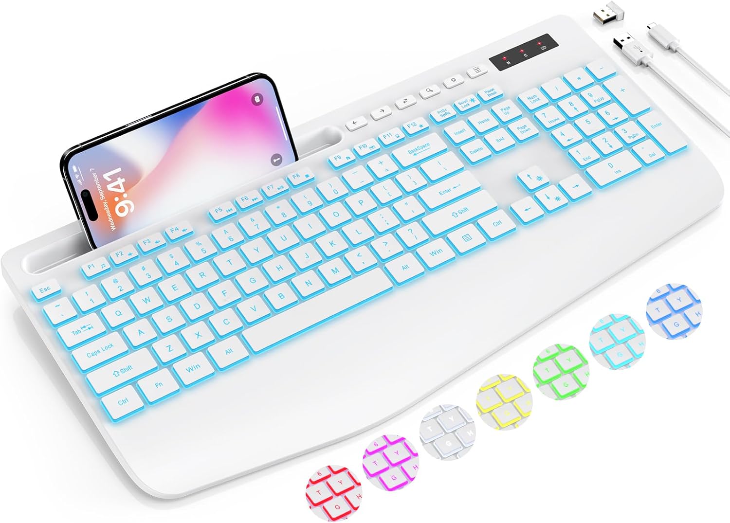 TECLADO INALÁMBRICO SABLUTE CON RETROILUMINACIÓN DE 7 COLORES Y REPOSAMUÑECAS - 1